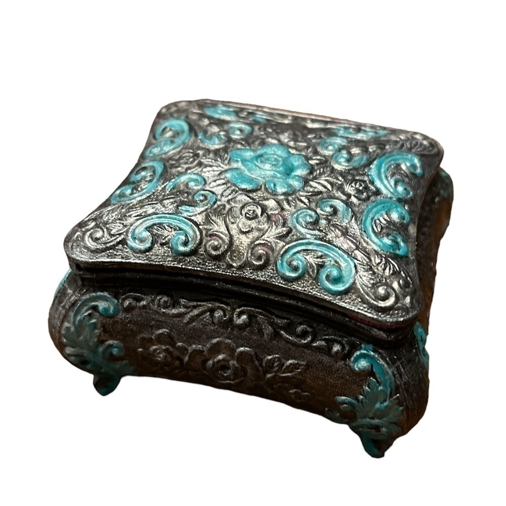 Jewelry Trinket Box Vintage Upcycle Blue Gray